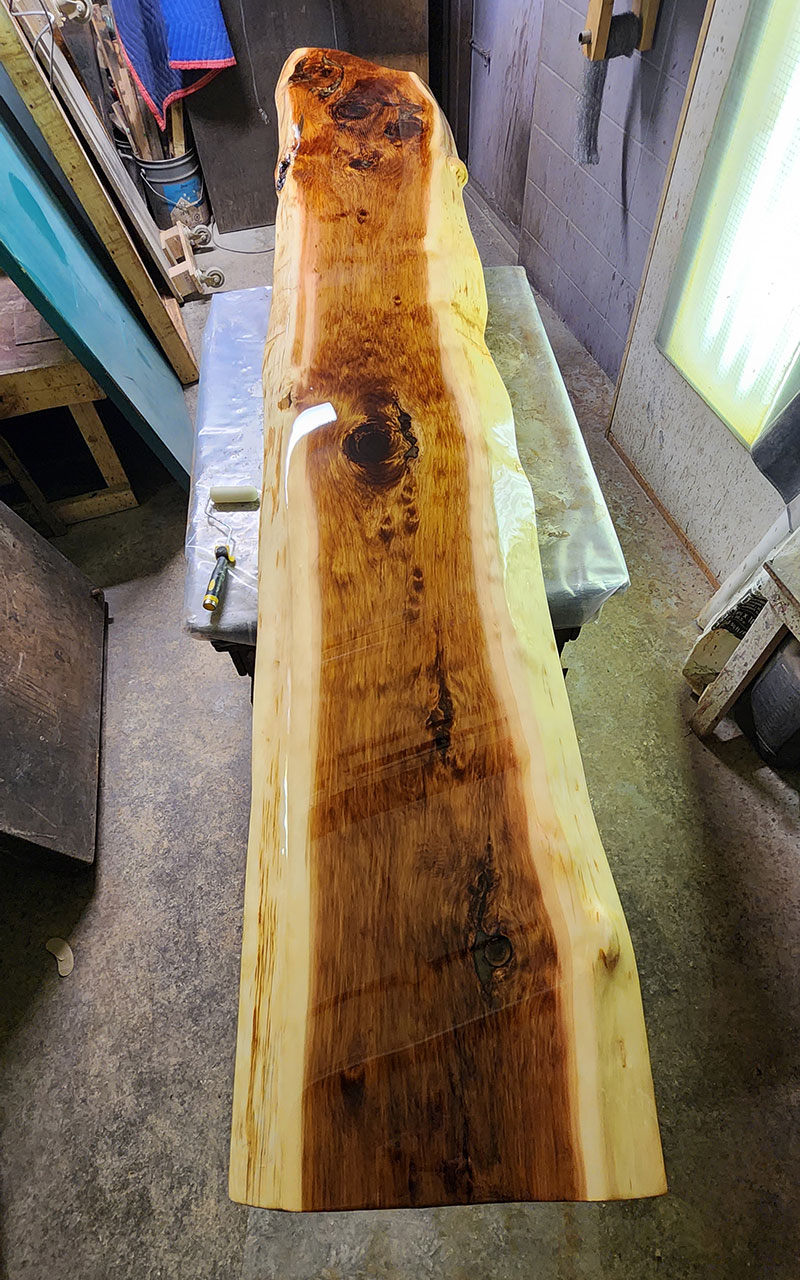 wood slab with epoxy shine